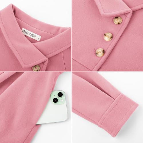 Image of GRACE KARIN Girls Dress Coat Kids Wool Lapel Long Button Jackets Fall Winter Outerwear Peacoat with Pockets 5-12Y