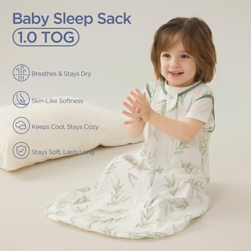 Image of Duomiaomiao Baby Sleep sack 1.0 Tog, 2 Pack Cotton Baby Sleeping Bag All Years Round, Wearable Blanket Unisex Toddler Newborn Sleep Bag 0-6 Months, Green Leaves