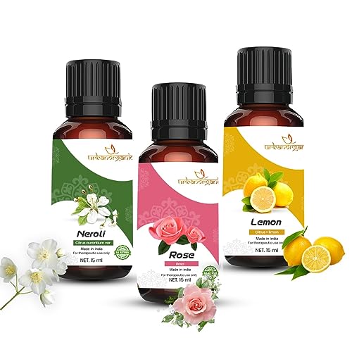 Image of Pure Combo Of 3 Essential oil For Hair & Skin Natural Therapeutic Grade & Undiluted Oil 15ML (Neroli-Rose-Lemon)