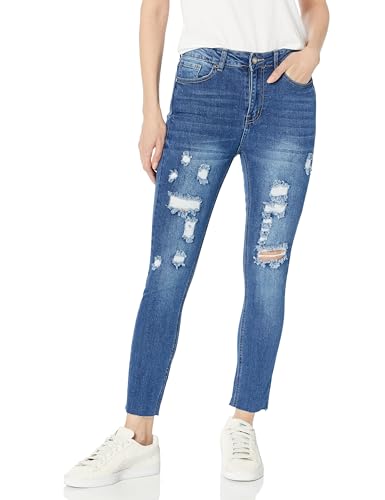 Women's Cute Juniors Big Mid Rise Large Ripped Torn Crop Skinny Fit