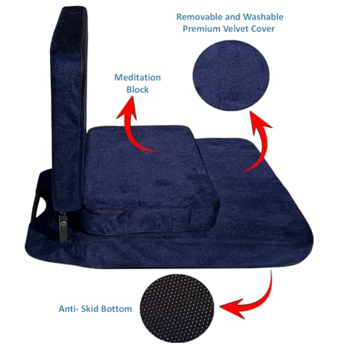 Image of Kawachi 90 Yoga Meditation Floor Chair Premium Foldable Seating with Fixed Upright Back Support, Ideal for Yoga, Gaming, Office, Mindfulness, and Home Floor Seating Comfort Chair-Blue