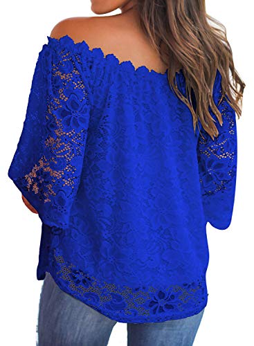 Image of MIHOLL Women's Lace Off Shoulder Tops Casual Loose Blouse Shirts