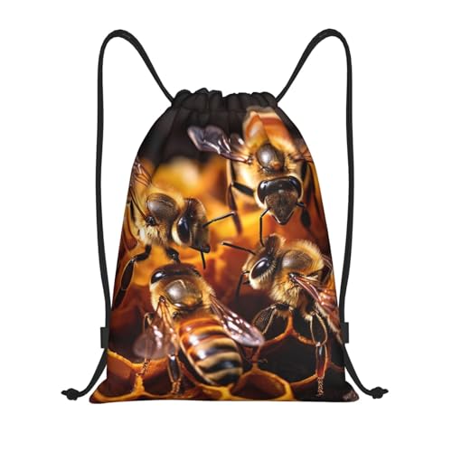 ASLKXOPEMG Mochila con cordón, diseño de abeja, bolsa de gimnasio, bolsa de cuerda para yoga, viajes, Negro, M