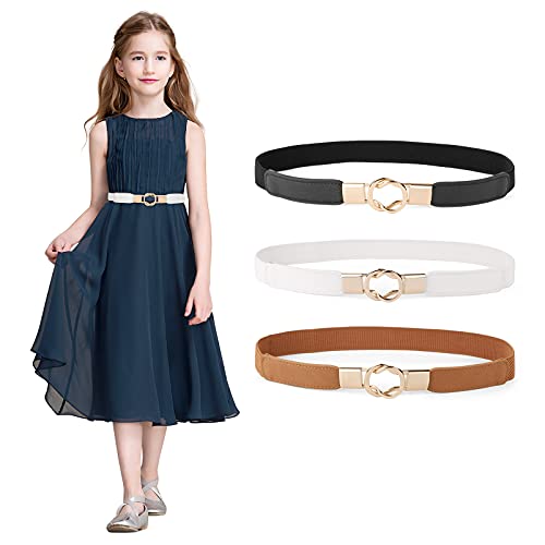 JASGOOD Kids Skinny Elastic Stretch Belts for girls with Easy Buckle Toddler School Uniform Dress Belts