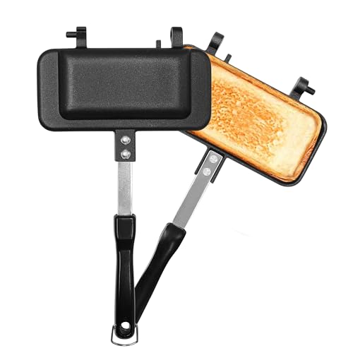 CLICSUN ホットサンドメーカー 直火 ホットサンドイッチクッカー ホットサンドトースター レシピ付 上下分離型 ロック付き フッ素加工 キャンプ アウトドア 1枚食べパン専用ミニフライパン 軽量型 ブラック（Amazon）