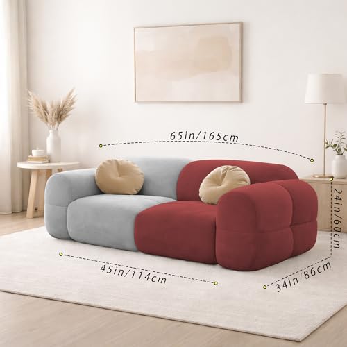 Image of Casaliving Vetras Modern Velvet Bubble Cloud Sofa, Tufted Design Upholstered 2 Seater Sofa Set for Living Room, (Maroon Grey Colour) Premium Velvet Fabric Sofa