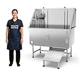 Flying Pig 50" Stainless Steel Pet Dog Grooming Bath Tub with Walk-in Ramp & Accessories (Right Door/Left Drain)