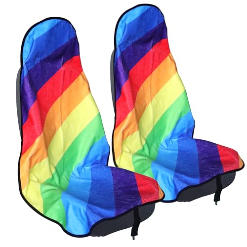 Image of Car Seat Cover Protector Front Seats,for Gym Workout,Running,Swimming,Beach and Hiking,Waterproof Sweat Towel Bucket Seat Covers for Cars SUV Trucks (Rainbow, 2Pcs)