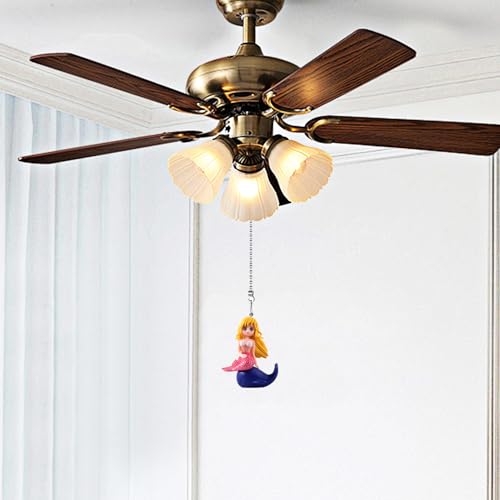 Image of Mermaid Ceiling Fan Pull Chain,Cute Mermaid with Dolphin Pulls Charm Extension Decorative,12in 3mm Diameter Beaded Fan Light Pull Chains Extender Ornaments for Kids Room