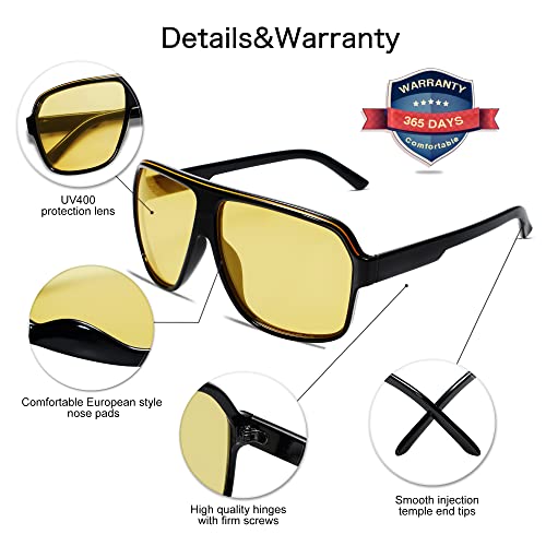 Vanlinker Oversized Aviator Sunglasses Polarized For Men Women Uv400 Protection Fashion Trendy Classic Big Flat Top Sun Glasses Rectangle Lightweight Shades Navy Black Frame Yellow Len #TOP3