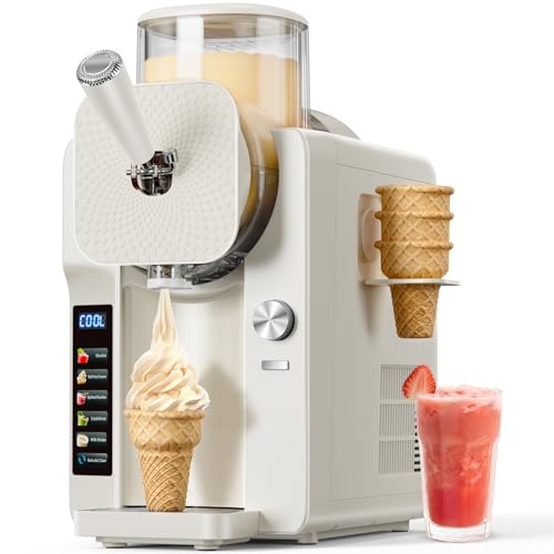 Slush Machine & Ice Cream Maker Machine 2-IN-1, 6 Modes for Smoothies, Milkshakes, Cocktails, Margarita, and Ice Cream, Double-Layer Tank, With Ice Cr
