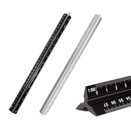 Regla de escala arquitectónica, 2 unidades, regla triangular de aluminio métrica 1:20, 1:25, 1:50, 1:75, 1:100, 1:125, estándar de 12 pulgadas para arquitectos, estudiantes, dibujantes e ingenieros