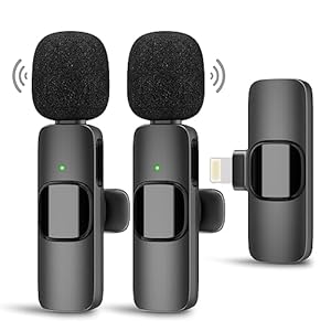 PoP voice 2 Pcs Wireless Lavalier Microphone for iPhone/iPad Clip-on Mics Professional Lapel Lav Mic for Video Recording Rechargeable Noise Reduction Vlog Interview YouTube Tiktok 5H