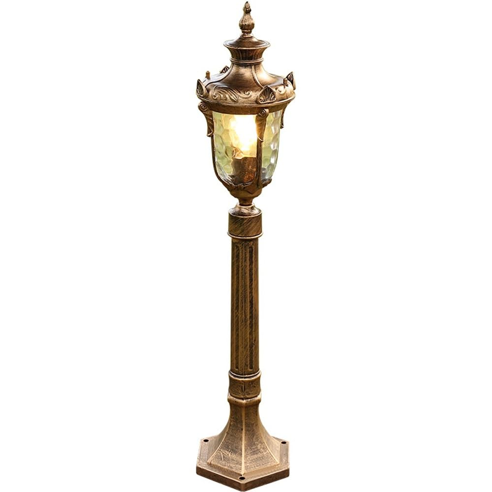 GTHTUHFD 32.7Inch Rainproof Pole Lamp, Water Ripple Glass Shade Post Lighting, European Street Light For Porch Patio Garden,Brass