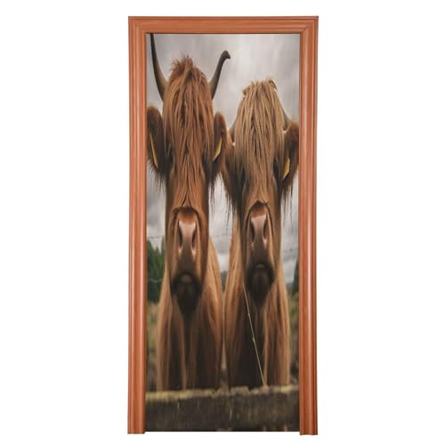 FLildon Scottish Highland Cattle Cows Door Cover Decoration, Party Accessory Porch Decor for Festive Ornament Room Door Covers 35 x 79 Inch