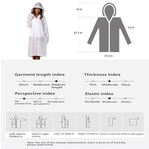 Men's and women's hooded long transparent rain poncho, white rain poncho - adult reusable EVA, men's and women's emergency rain gear, disposable raincoats. (5-piece set)2