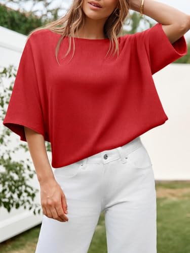 Image of Cicy Bell Womens Half Sleeve Sweaters Oversized Boat Neck Knitted Pullover Sweater Trendy Casual Loose Fit Fall Tops