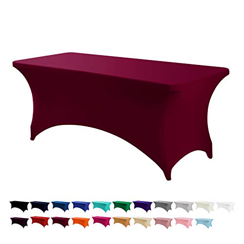 Image of Peomeise 6FT Spandex Table Cover Rectangular Stretch Spandex Tablecloth (Burgundy,6FT)