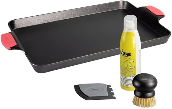 Lodge Cast Iron 6 Piece Bakeware Set | Baking Pan, Seasoning Spray, Scrub Brush, Deluxe Pan Scraper, and Bakeware Grips, Cast Iron Cookware, Non-Toxic, Made in USA