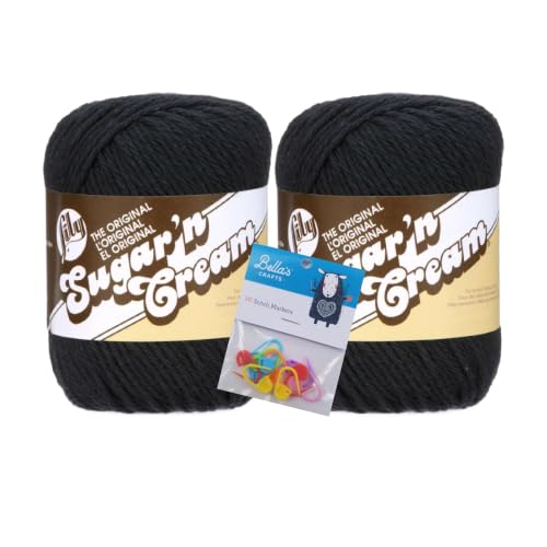 Image of Lily Sugar 'n Cream Cotton Yarn Bundle with Stitch Markers (2, Black)
