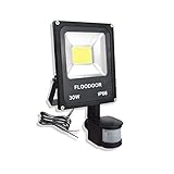 Floodoor 30W LED Motion Sensor Light Outdoor Safety Waterproof 12-24V AC/DC IP66 Super Bright Floodlight, 6000K, Daylight White, 150W Bulb Equivalent, 2700LM, PIR Intelligent Sensor Light (No Plug)