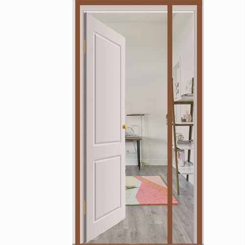 Moustiquaire porte fenetre, moustiquaire de porte à fermeture magnétique, portes de garage, moustiquaires magnétiques en maille(Marron,115x210cm)