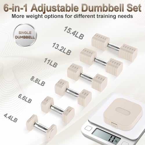 Image of Hezeyferg 30.8LB Adjustable Dumbbell Set, Hand Weights Set for Home Gym | Each Adjustable Weight Dumbbell with 6 Levels 4.4 /6.6 /8.8 /11 /13.2 /15.4lb, for Women /Men Full Body Workout