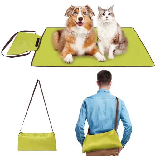 Adiwo Faltbare wasserdichte Haustier Decke, 100 x 70cm Camping Decke Hund Katze Mat Wärmende Hundedecke mit Tasche Hundebett Hundematte Hundedecken für Outdoor Innen Reisedecke für Haustier(Grün)