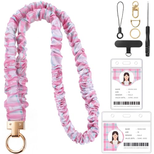 Pink & Green Scrunchie Lanyard for ID Badges Stretchy Teacher Lanyards