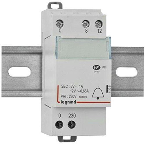 Legrand 413091 Transformateur pour Sonnerie, 230V vers 12V ou 8V - 8VA, 2 Modules