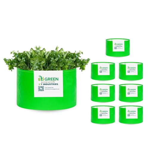 Image of HDPE Grow Bags for Plants 18X9 Inch (Pack of 8) | 260 GSM Heavy Duty UV-Protected Round Green Colour Plant Bags for Terrace and Vegetable Gardening | Strong & Reusable|