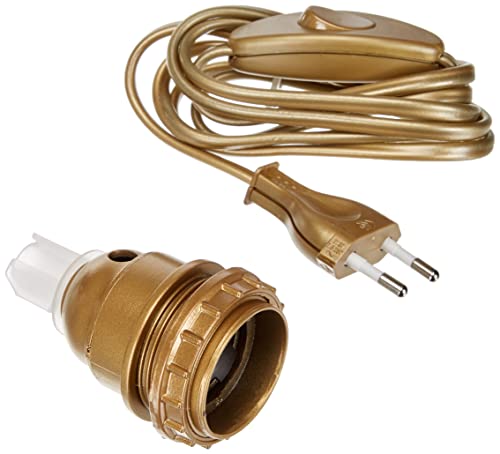 Tibelec 859530 - Adattatore a bottiglia E27, con interruttore + spina, colore: Oro, plastica