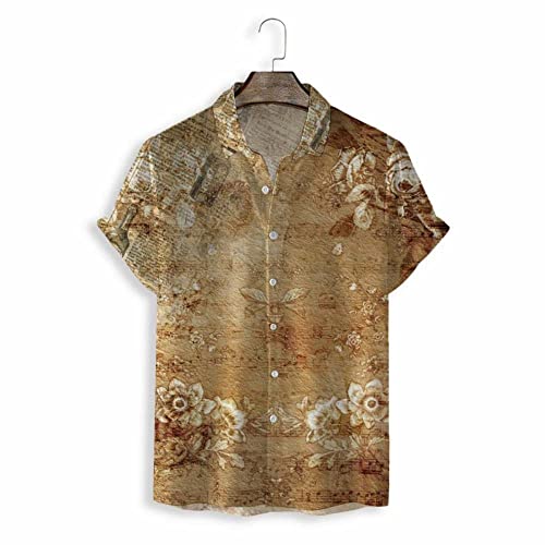 Chemise d'été boutonnée au style vintage décontracté avec fleurs marron