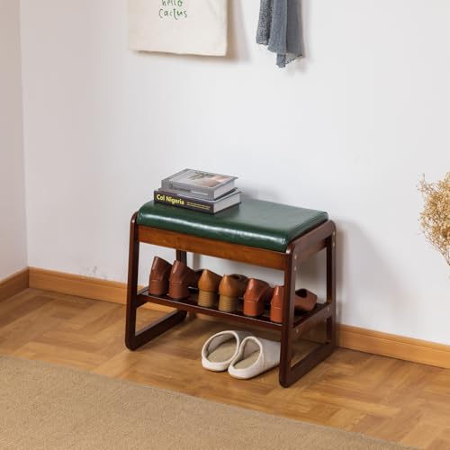 latifolia Shoe Rack Bench, Entryway Shoe Bench with Cushion, Flip-Open Storage Compartment, 2-Tier Shoe Organizer(Green,21.65''L) — view 2