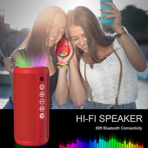 Image of Ortizan Portable Bluetooth Speaker, IPX7 Waterproof, Wireless, Big Sound and Deep Bass, 24W Stereo, TWS Pairing, 30Hrs Playtime, Bluetooth 5.3, RGB Lights, for Home /Party /Outdoor /Beach (Bright Red) | 24W Loud Stereo Sound, Deep Bass, Bluetooth 5.3, RGB Lights, Dual Pairing, 30H Playtime for Home /Outdoor /Party, Birthday Gift