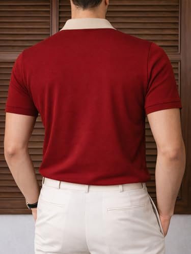 Image of Veirdo Men's Polo T-Shirt Regular Fit, Half Sleeve Contrast Collar Tee, Solid Color Summer Wear, Comfortable Travel, Casual & Office Styling (Sizes S-2XL)