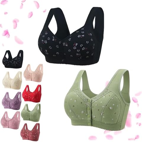 Ellymuse Daisy Bra, Ellymuse Daisy Bras for Older Women Front Closure, Plus Size Full Coverage Everyday Bra (2PC-F,2XL) Cover
