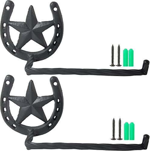 NSBELL 2PCS Cast Iron Horseshoe Toilet Paper Holder Western Decor Southwestern Bathroom Toilet Paper Holder Cast Iron Wall Decor Toilet Roll Holder Black Wall Mount Toilet Paper Bar
