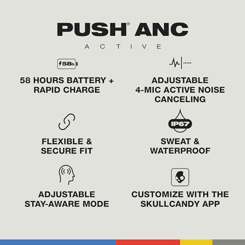 image for Skullcandy Push ANC Active Wireless Earbuds, Bluetooth Headphones, Noi