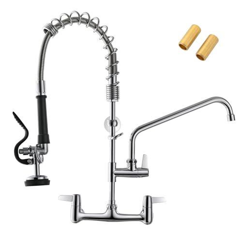 GIMILI Commercial Kitchen Faucet Wall Mount with Pre-Rinse Sprayer 8 Inch Center Wall Mount Kitchen Sink Faucet Swing Spout 25