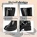 Ruiee Mid Calf Boots for Women Flat Casual Round Toe Fashion Calf High Boot Buckle Dressy Fall and Winter Low Heeled Womens Boots. 240973 Black PU Size8