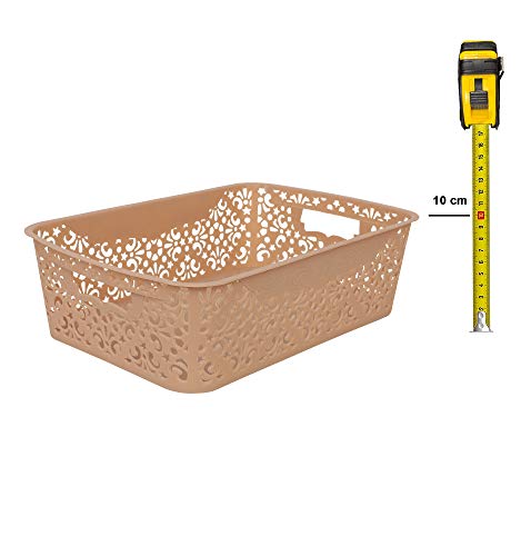 Image of Cutting Edge Essentials Plastic Storage Baskets /Shelf /Turkish Rack without Lid - Set of 2 for Fruit Vegetable Bathroom Stationary Home Basket with Handle (Beige, Medium)