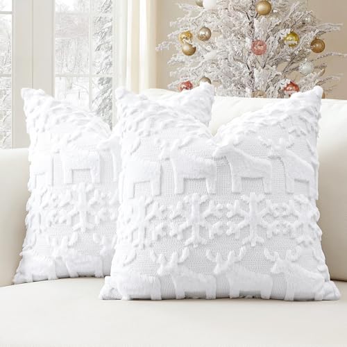 Housses de coussin 40x40 cm lot de 2 décorations canapé élan et flocon - 2