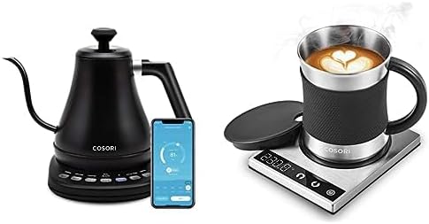 COSORI Electric Gooseneck Kettle Smart Bluetooth with Variable Temperature Control&Coffee Mug Warmer & Mug Set, Beverage Cup Warmer