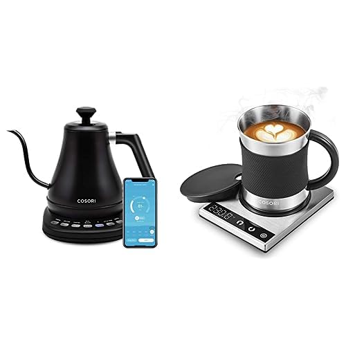 COSORI Electric Gooseneck Kettle Smart Bluetooth with Variable Temperature Control&Coffee Mug Warmer & Mug Set, Beverage Cup Warmer