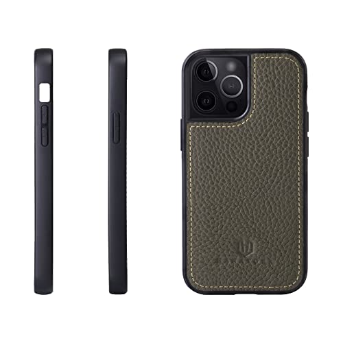 iPhone13 Pro ケース 本革 シュリンクカーフレザー 耐衝撃 ハンドメイド ギフト おしゃれ シンプル 大人可愛い メンズ レディース スマホケース オリーブグレー SPG-13Pro-OliveGray