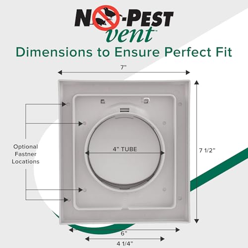 Image of NO-PEST VENT Dual Door Dryer Vent Cover 4 Inch Outdoor, Made in USA, Highest UV-Resistant Plastic, No Lint-Collecting Screen (Light Grey, 4 inch Plastic Vent With Duct Tube)