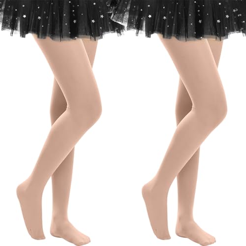 Lancry 2 pares de medias de ballet 40D para niñas, color carne, 6-8 años