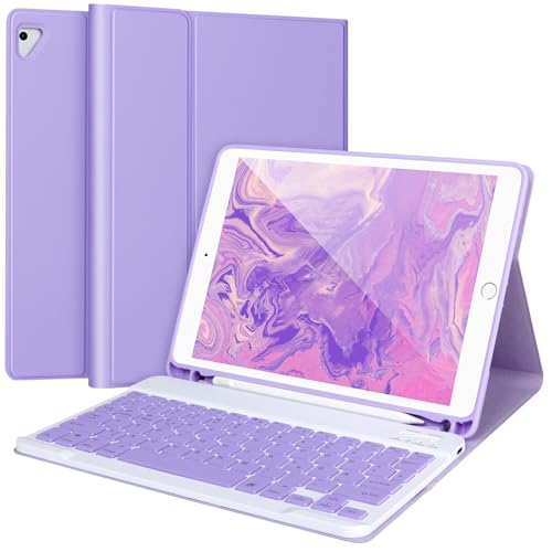 Tastatur hülle 9,7 für iPad 6./5. Gen 2018/2017, Bluetooth Tastatur für iPad Air 2/1, Pro 9,7‘’, mit Stifthalter,Lila
