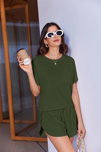 Image of Ekouaer Womens Pajama Sets Sexy Lounge Sets Side Split Short Pj Sets Cute Pjs 2 Piece Comfy Sleepwear Loungewear